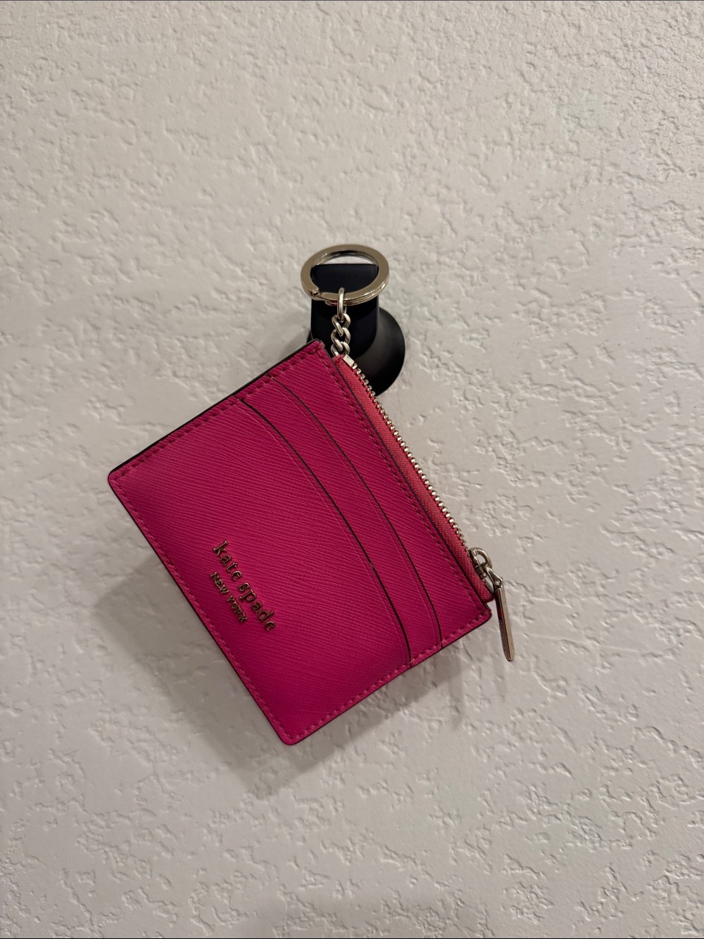 kate spade vibrant fuchsia leather cardholder keyring